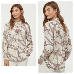 H&M Designer Paisley Patterned Top/Shirt/Blouse Sz 14 Ivory Oxblood